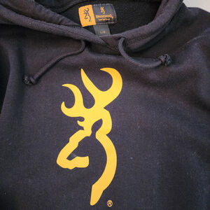 Browning Buckmark Heritage Black Hoodie Gold Logo Fleece Mens Large